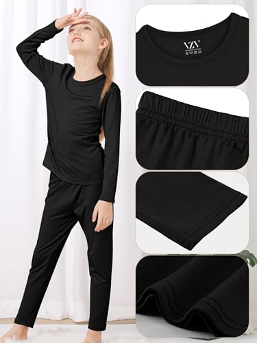 VZV Girls Thermal Underwear Set Thermal Underwear for Kids Fleece Lined Long Johns Kids Base Layer Top and Bottom for Winter