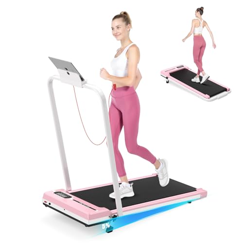 Incline Walking Pad with Handle Bar, Foldable Portable Under Desk Treadmill for Home Office, Ultra Quiet <45dB, Safety Loc...