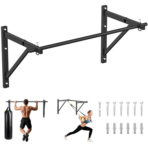 PAPABABE Wall Mounted Pull Up Bar, Chin Up Bar, Strength Training Pull-Up Bars Chin Up Bars for Home Gym