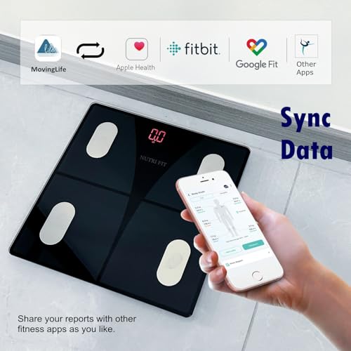 NUTRI FIT Scale for Body Weight and Fat Percentage, Digital Bathroom Smart Bluetooth Scale LED Display, 15 Body Compositio...