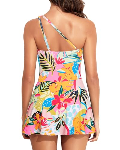 One Piece Swim Dress for Women - One Shoulder Tummy Control Swimsuit with Skirt 2025 Skirted Bathing Suit Swimdress