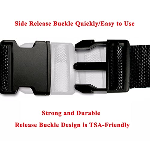 2 Pack Suitcase Belts, Adjustable Luggage Straps, Bright Colors Travel Packing Straps with Quick Release Buckle (Black)