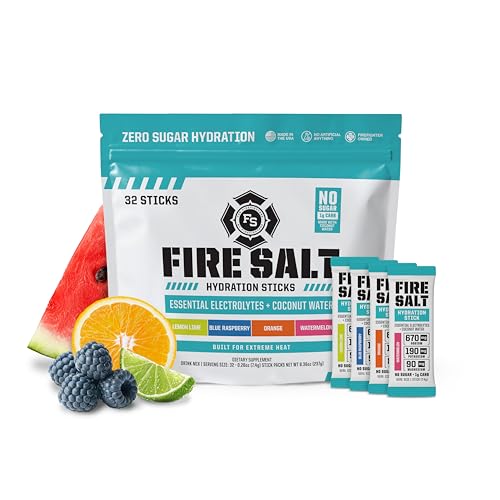 Fire Science Fire Salt Hydration Sticks, Electrolytes & Coconut Water, Hydration Drink Mix with Magnesium, Potassium & Sod...