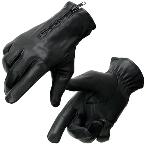 Milwaukee Leather SH226TH Men's Black Thermal Lined Leather Motorcycle Hand Gloves W/Wrist Zipper Closure