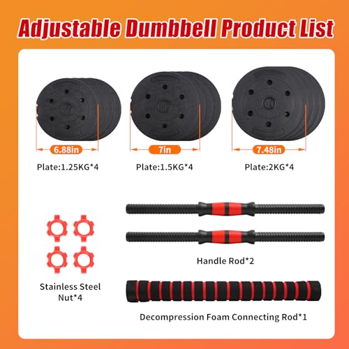 Adjustable Weights Dumbbells Set, Free Weights with Connector, Convertible Dumbbell Barbell Push-up Stand Set, 3 in 1 Home...