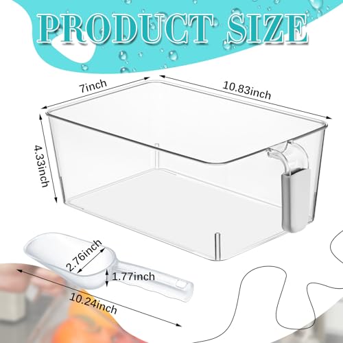 Havawish 2 Set Ice Bin and Flexible Scoop Set Plastic Freezer Ice Bin with Pull out Handle Clear Storage Bucket for Contai...