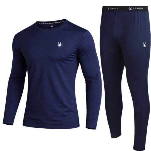 Spyder Mens Thermal Top and Bottom Set - 2 Piece Fleece Lined Thermal Shirts for Men and Long Johns Leggings Base Layer Set