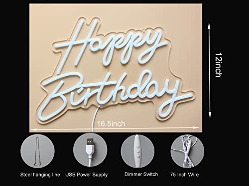 STRTT LED Neon Happy Birthday Sign Night Light Birthday Party Decorations White USB Operated Decorative for Backdrop Party...