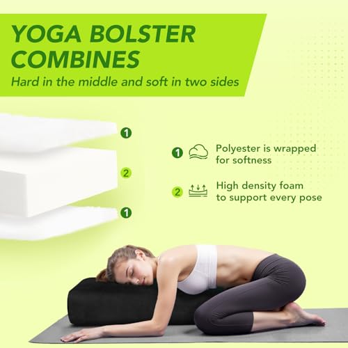 Wellsin Rectangular Yoga Bolster - Meditation Pillow with Washable Suede Cover, 27"X10" X5.5"