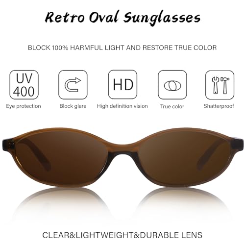 YMRFW Retro Oval Cat Eye Sunglasses for Women Y2k Designer Trendy Narrow Shades UV protection Sun Glasses