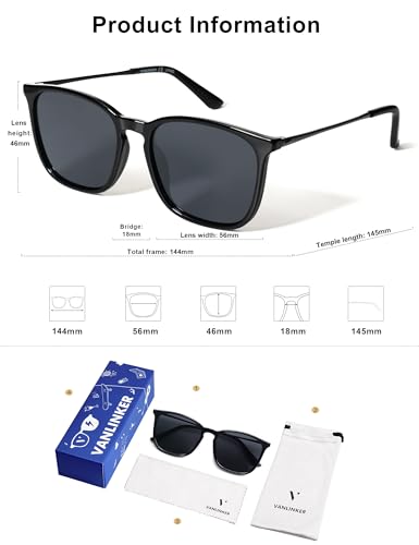 VANLINKER Vintage Square Polarized Sunglasses Men Women Classic Trendy Rectangle Metal Frame Sun Glasses VL9771