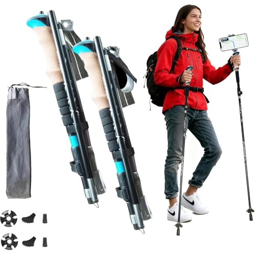 QIYUANCHUANG Collapsible/Foldable GoPro & Phone Mount Ready Trekking Poles - Ultra-Portable for Travel & Hiking, Lightweig...