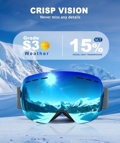 QALLY 2Pack Ski Goggles for Men Women Snow Goggles Anti fog Snowboard Goggles with 100% UV Protection