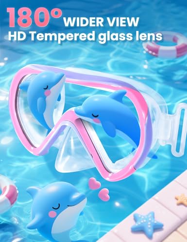 Supertrip Kids Swim Goggles with Nose Cover for Ages 6-14, Tempered Glass Fabric Strap Swimming Snorkel Mask for Pool Beach