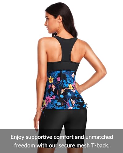 Yonique Women Two Piece Tankini Swimsuits with Shorts Athletic Bathing Suit with Swim Shorts Racerback Swimwear