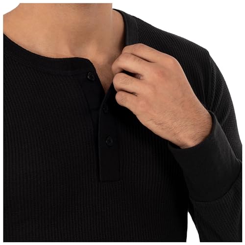 Fruit of The Loom Mens Recycled Waffle Thermal Underwear Henley Top (1 and 2 Packs)