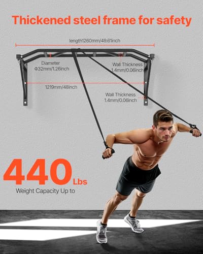 VEVOR Pull Up Bar, Multi-Grip Wall Mounted Pull Ups, 50 in Width Multifunctional Chin Up Training Station, Heavy Duty Stee...