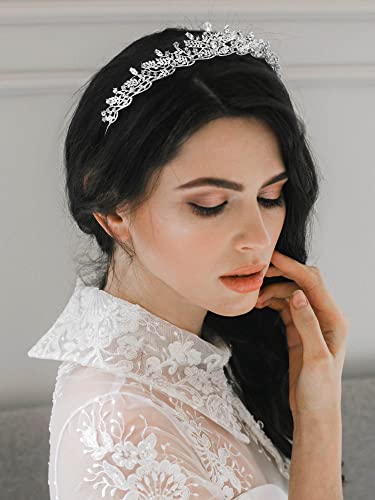 SWEETV Silver Tiara Crown for Women,Princess Tiaras for Girls,Crystal Retro Hair Accessories for Wedding Birthday Prom Pag...