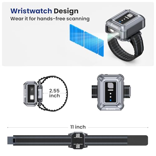 Eyoyo Wristband Wearable Barcode Scanner: Hands-Free Fast 1D 2D Code Scanning, Portable Mini Bluetooth Wireless USB QR Cod...