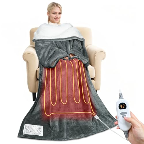 Tirrinia Heated Blanket, Wearable Electric Blanket, Sherpa Heating Blanket, Electric Throw Blanket for 5 Heating Levels, G...