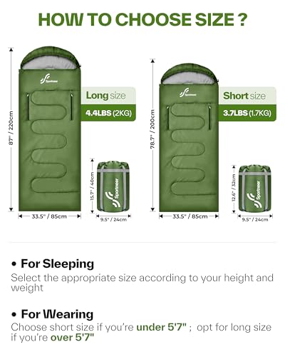 Sportneer 0 Degree Wearable Sleeping Bag for Adults & Kids – Walkable with Arm Zippers, Waterproof & Warm, Compact for Cam...