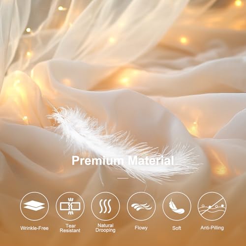 HOLITS White Tulle Backdrop with Fairy Lights for Parites Wrinkle-Free Sheer Curtain Drapes Photo Back Drop for Wedding Ba...