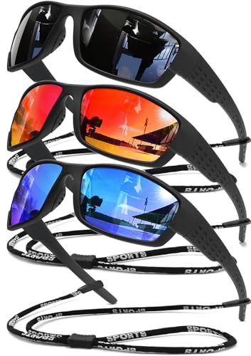 SQOQS Polarized Sports Sunglasses Men UV400 Protection Lightweight Wrap Around Goggles for Cycling Fishing Driving Running