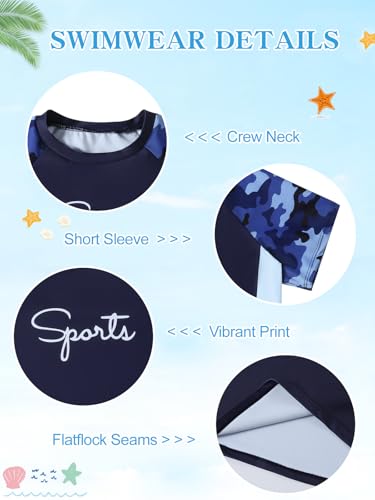 Hotfiary Boys Rash Guard Swimsuits Set Two Piece Short Sleeve Swim Shirts with Trunks Quick Dry Bathing Suit Swimwear 8-15 Y