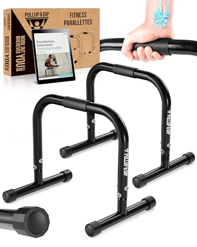 PULLUP & DIP Fitness Parallettes, Medium Parallette Bars For Calisthenics, Crossfit & Gymnastics, Handstand Bars With Extr...