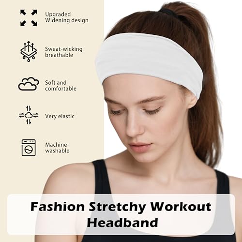 Headbands for Women, 12PCS Wide Stretchy Sports Hair Bands, Elastic Soft Fashion Head Bands, Non-Slip Running Sweatbands f...