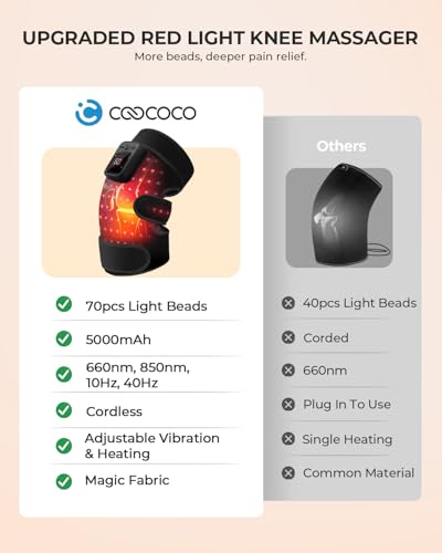 CooCoCo Red Light Therapy Knee Massager, Knee Pain Relief, Cordless 5000mAh Heated Knee Brace, 2026 Upgraded FSA Eligible ...