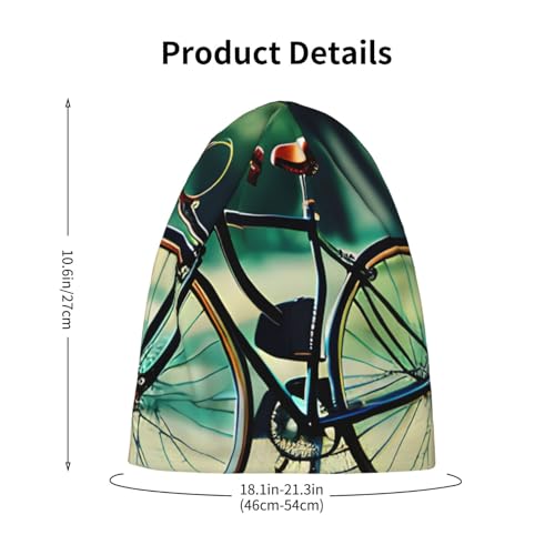 Retro Bicycle Print Soft Beanie Winter Hat Warm Thermal Cap Headwear for Snow Play Outdoor Activities