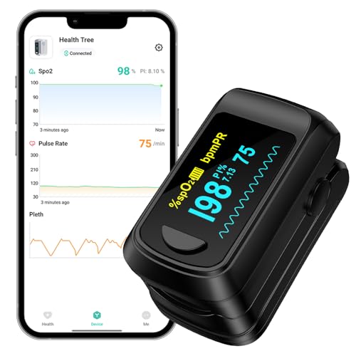 Pulse Oximeter Blood Oxygen Monitor Fingertip HealthTree Bluetooth Pulse Ox with Free APP, O2 Pulse Oximeter Finger and He...
