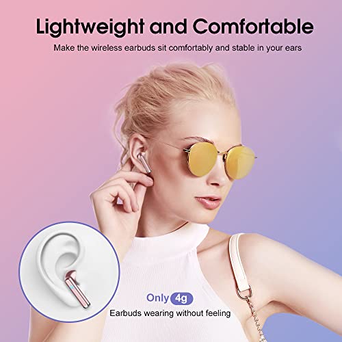 Wireless Earbuds, Bluetooth 5.3 Headphones with 4-Mics Clear Call and ENC Noise Cancelling, Bluetooth Earbuds Touch Contro...