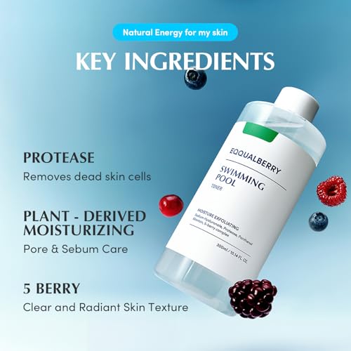 EQQUALBERRY Swimming Pool Toner - Korean Toner for Daily Exfoliating & Deep Hydration with Natural Enzyme Protease & Hyalu...