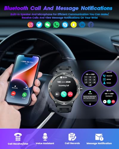 Smartwatch for Men Android Fitness Tracker: 1.53" Military Smart Watch with Flashlight Compass Make Answer Bluetooth Call ...
