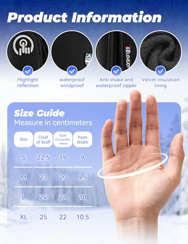 Boolex Winter Gloves, Sport Gloves with Touchscreen Fingers, Waterproof, Windproof, Anti-Slip for Women & Men