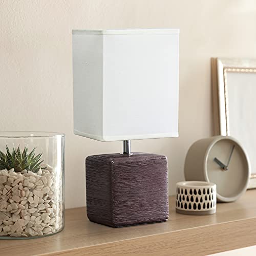 Simple Designs Petite Faux Stone Table Lamp Lt2072-Bwn, Ceramic, Brown With White Shade