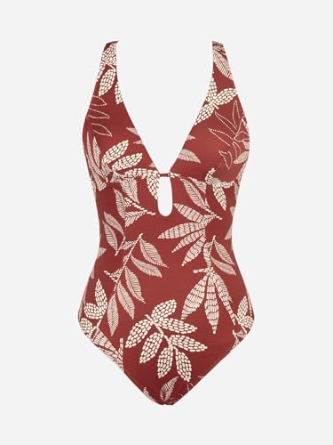 CUPSHE Women's One Piece Swimsuit Deep V Neck Keyhole Cutout O Ring Textured Bathing Suit