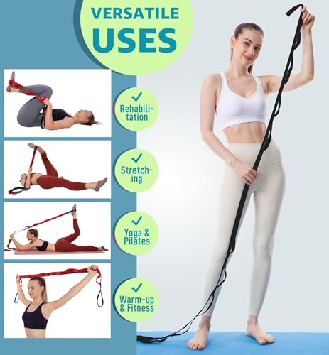 JZOONPVA Calf Stretcher Multi Loop Stretch Strap–Yoga Strap for Stretching,Physical Therapy Strap with Loops,Yoga Belt&Ham...