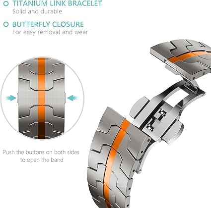 WONJOY Compatible with Samsung Galaxy Watch Ultra Band 47mm(2025/2024), Robust Men Stainless Steel Replacement Link Metal Bracelet (Black&Orange)