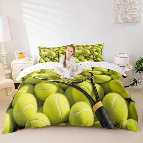 Erosebridal Boys Tennis Duvet Cover Set, Teens Sports Game Themed Bedding Set Queen Size, Tennis Ball Racket Comforter Cov...