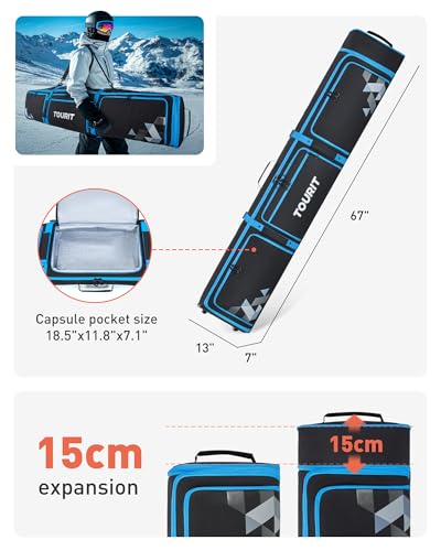 TOURIT Rolling Ski Bag and Ski Boot Bag Combo - Fully Padded Snowboard Bag with Wheels for Air Travel, Wheeled Ski Bag Hol...