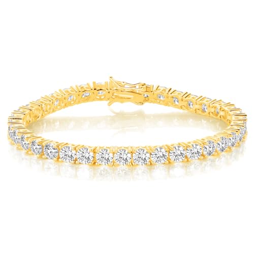 Gemsme 18K Yellow Gold Plated Tennis Necklace/Bracelet/Earrings/3 Row Ring Sets Pack of 4