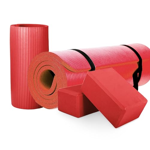 BalanceFrom 71x24 Inches Yoga Mat with Knee Pad and Optional Blocks – Extra 1-Inch Thick Non-Slip Foam with Anti-Tear Surf...