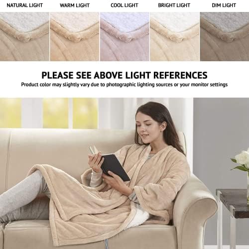Beautyrest Wearable Electric Poncho Wrap Blanket, Ultra Soft Sherpa & Berber Fleece Heated Throw with Low EMF, UL Certifie...