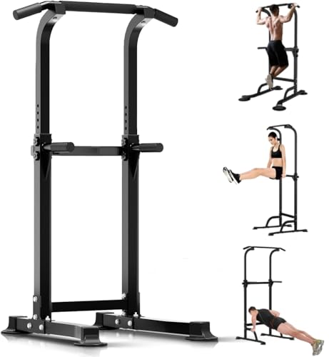 Adjustable Power Tower Pull Up Bar Dip Station, Free Standing Pull Up Rack Dip Station for Home Gym, 400LBS Capacity Heigh...