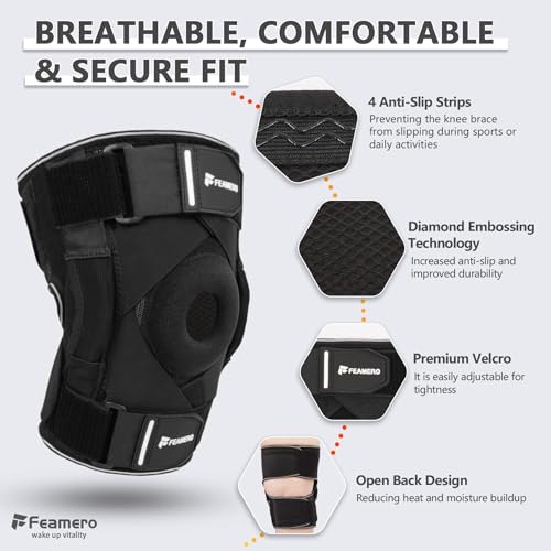 Plus Size Knee Brace for Knee Pain, with Hinges & Cross Compression Straps for Meniscus Tear, Arthritis, Joint Support Adj...