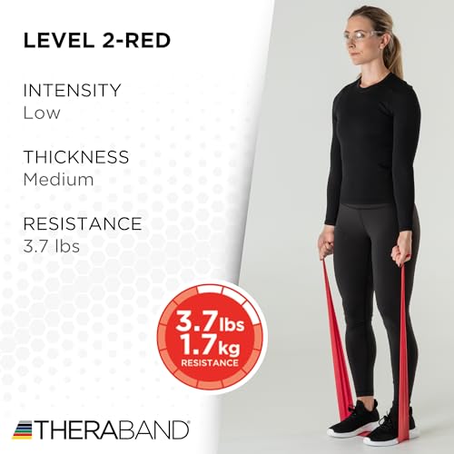 THERABAND Professional Resistance Band, Red Level 2 Medium, 5 ft Exercise Band for Physical Therapy, Strength Training, Up...