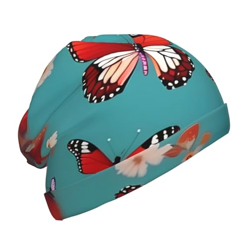 YANYU Hen Flying Butterflies Among Flowers Print Soft Beanie Winter Hat Warm Thermal Cap Headwear for Snow Play Outdoor Ac...